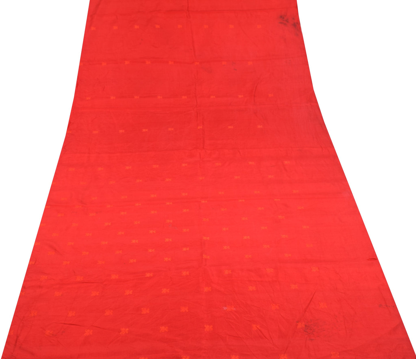 Sushila Vintage Red Sari Remnant Scrap Floral Woven Pure Silk Soft Craft Fabric