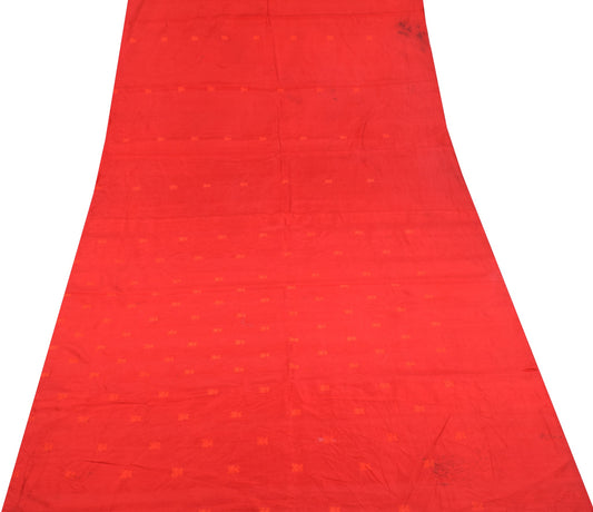 Sushila Vintage Red Sari Remnant Scrap Floral Woven Pure Silk Soft Craft Fabric