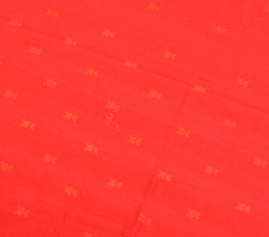 Sushila Vintage Red Sari Remnant Scrap Floral Woven Pure Silk Soft Craft Fabric