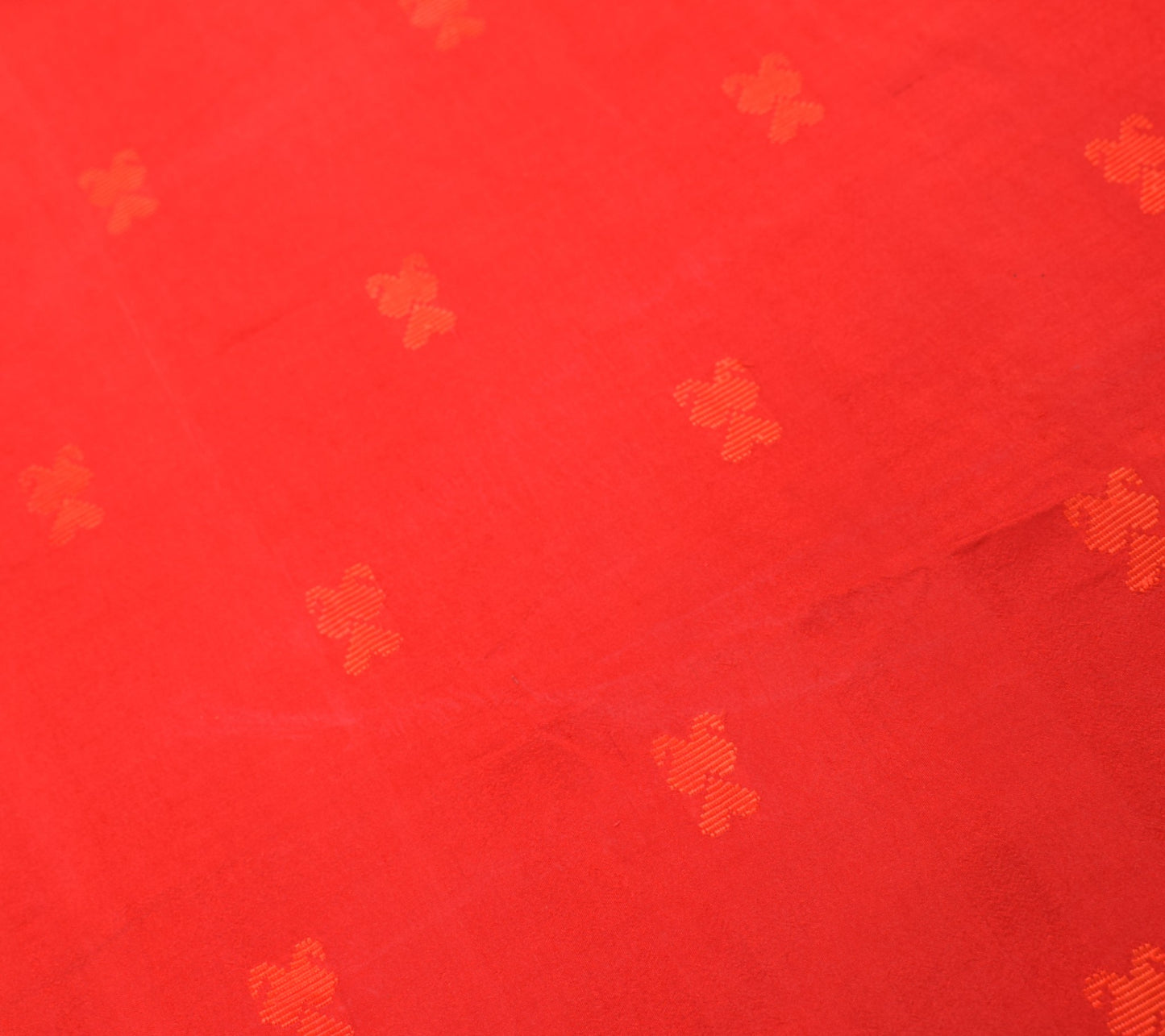 Sushila Vintage Red Sari Remnant Scrap Floral Woven Pure Silk Soft Craft Fabric