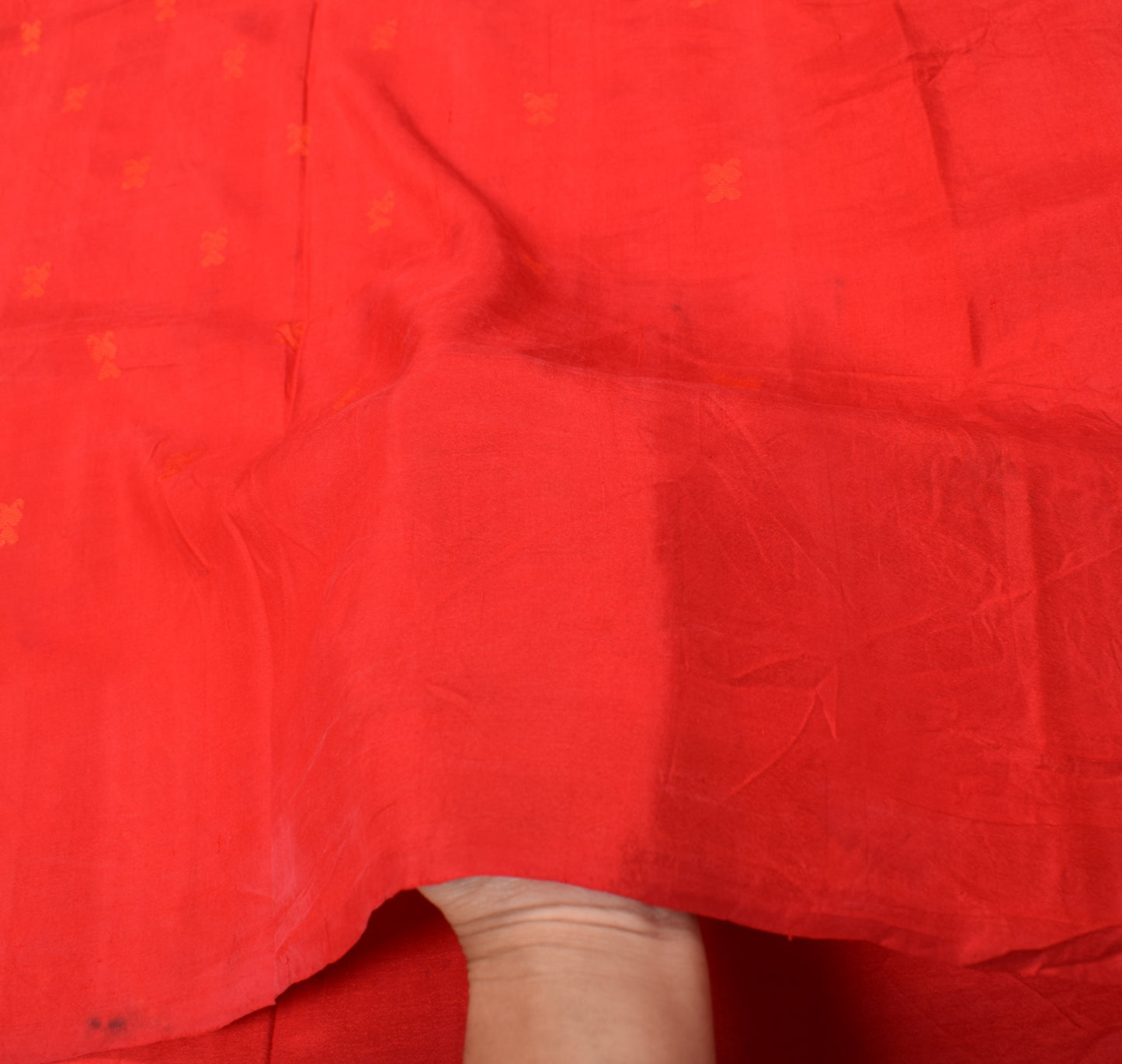 Sushila Vintage Red Sari Remnant Scrap Floral Woven Pure Silk Soft Craft Fabric