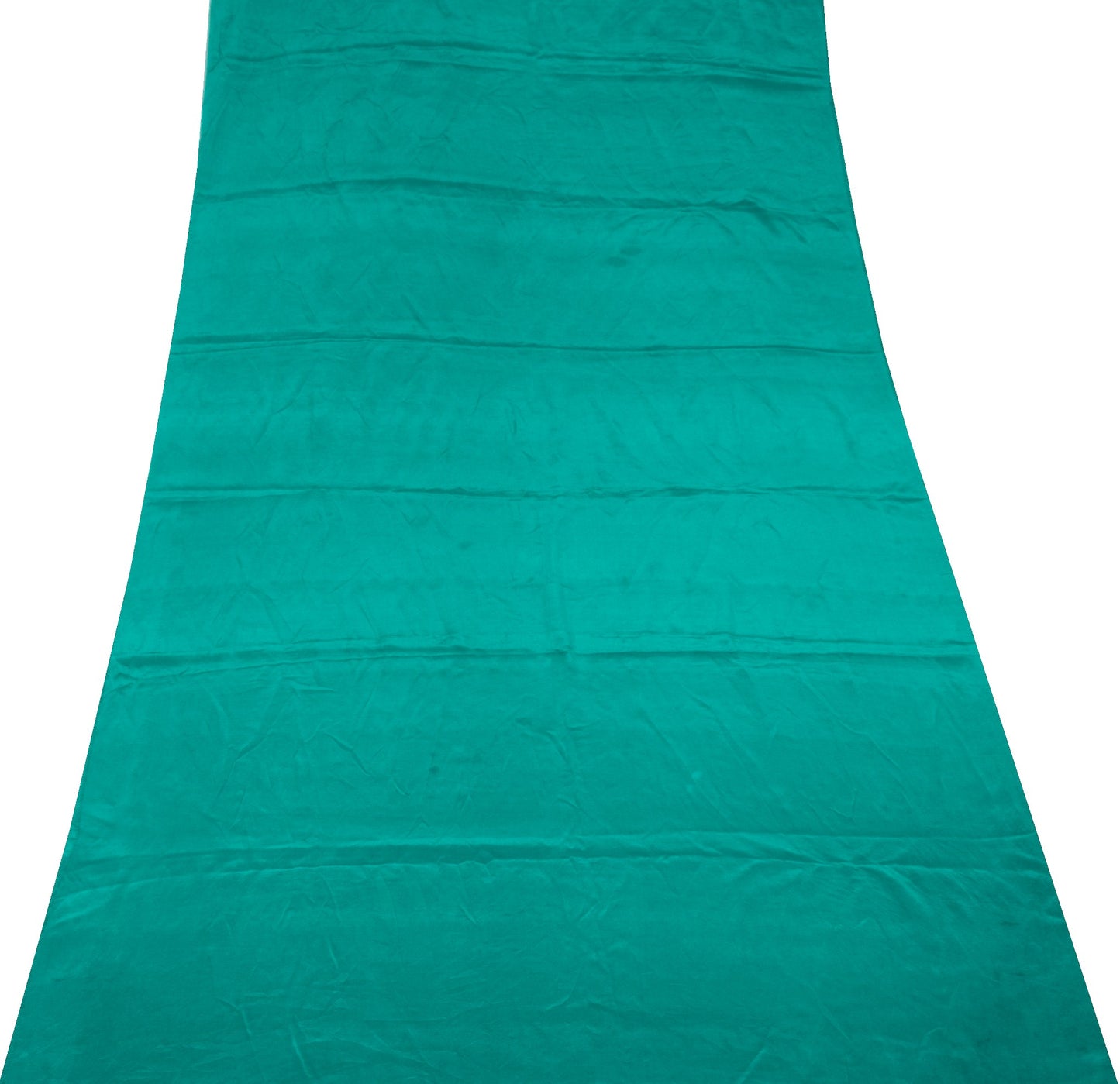 Sushila Vintage Teal Blue 5Yds Sari Remnant Scrap Pure Crepe Silk Craft Fabric
