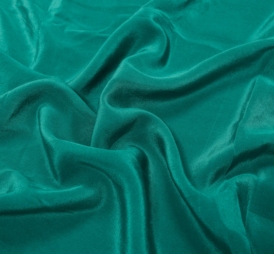 Sushila Vintage Teal Blue 5Yds Sari Remnant Scrap Pure Crepe Silk Craft Fabric