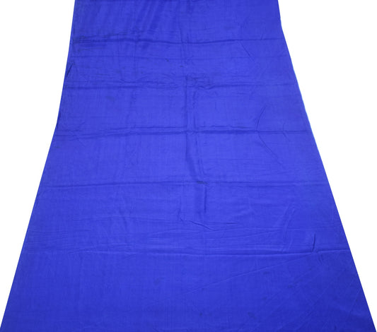 Sushila Vintage Blue 5Yds Sari Remnant Scrap Pure Crepe Silk Soft Craft Fabric