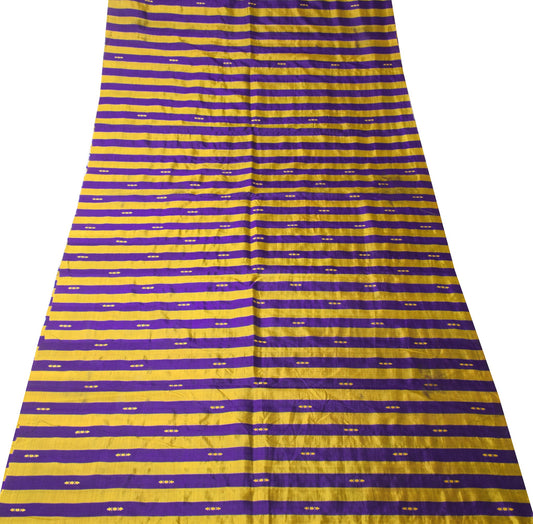 Sushila Vintage Purple Gold Sari Remnant Scrap Pure Silk Woven Soft Craft Fabric