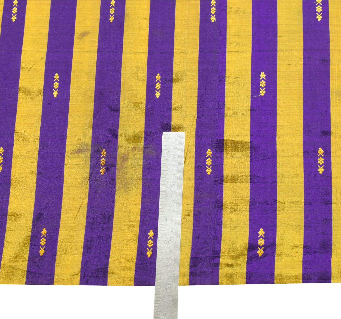 Sushila Vintage Purple Gold Sari Remnant Scrap Pure Silk Woven Soft Craft Fabric