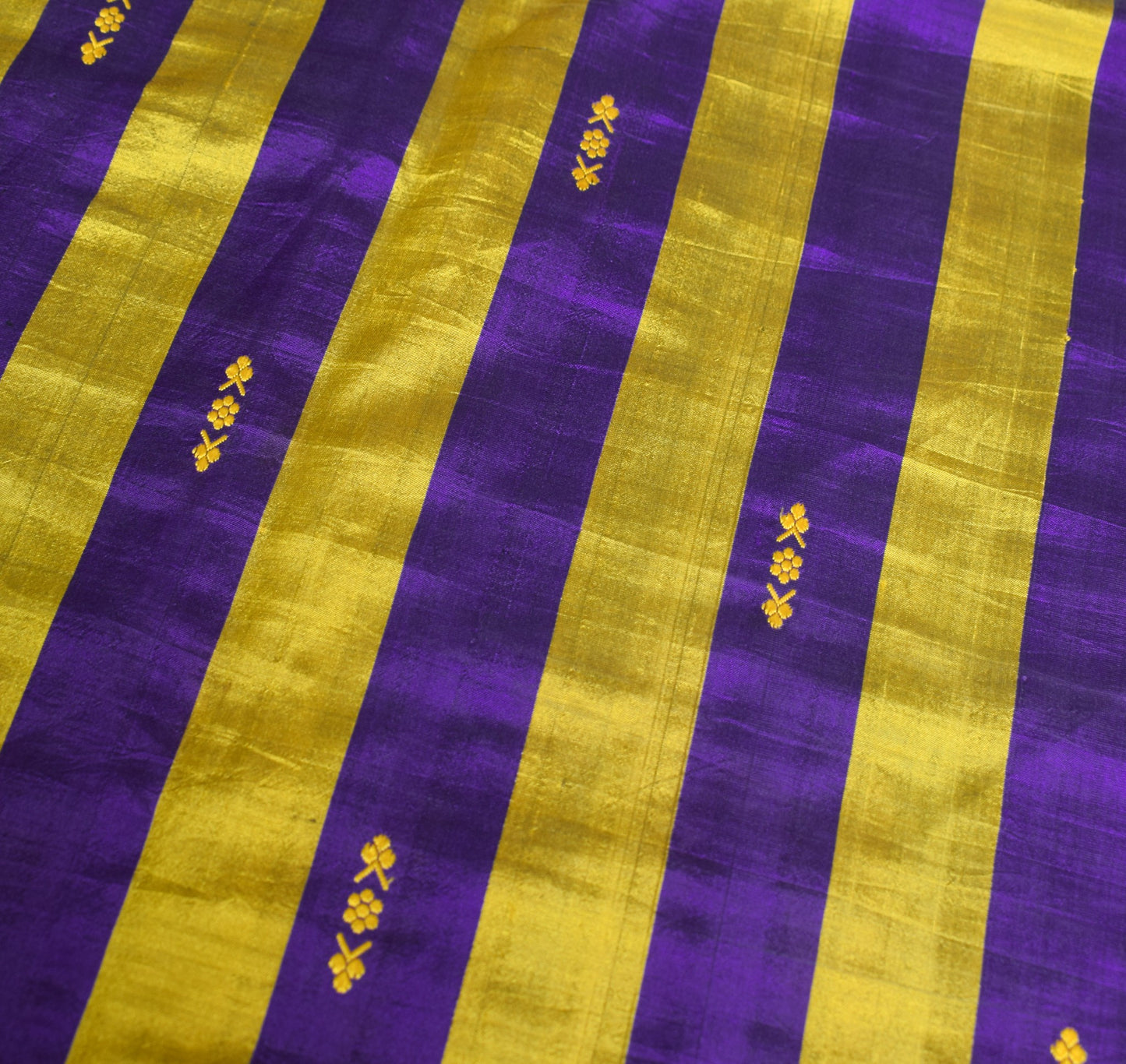 Sushila Vintage Purple Gold Sari Remnant Scrap Pure Silk Woven Soft Craft Fabric