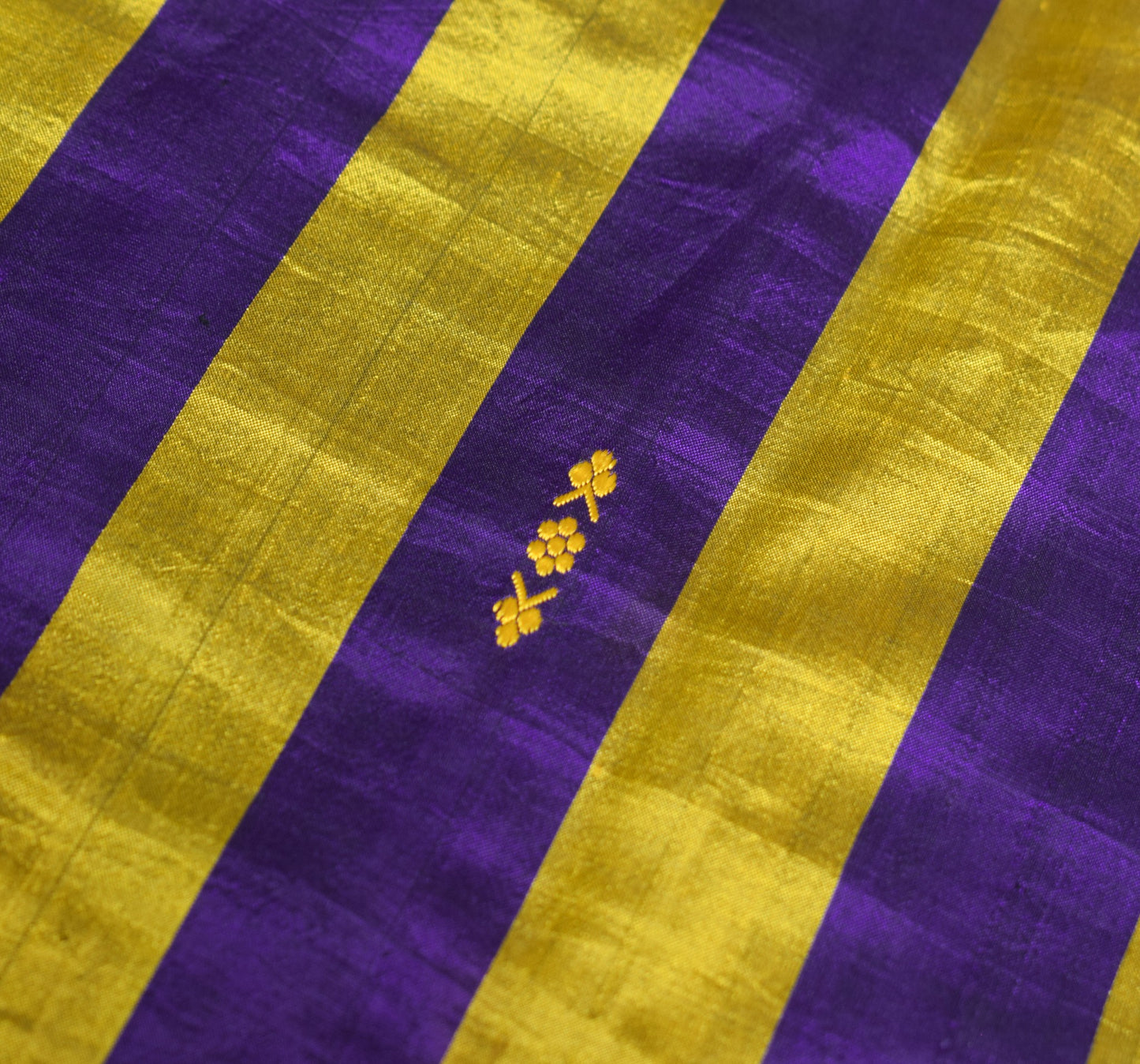 Sushila Vintage Purple Gold Sari Remnant Scrap Pure Silk Woven Soft Craft Fabric
