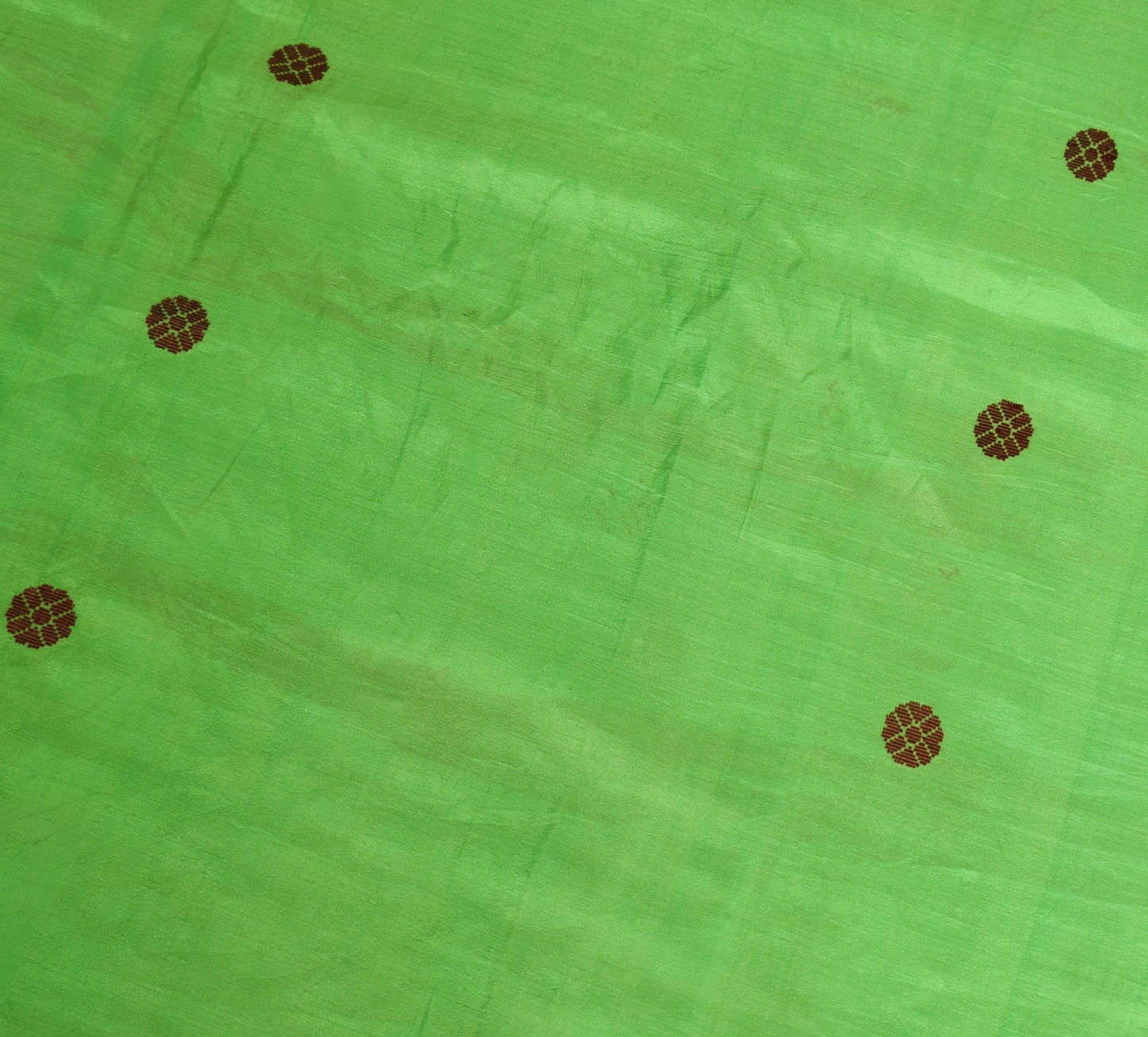 Sushila Vintage Green Sari Remnant Scrap Pure Silk Floral Woven Craft Fabric