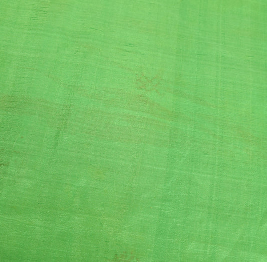 Sushila Vintage Green Sari Remnant Scrap Pure Silk Floral Woven Craft Fabric