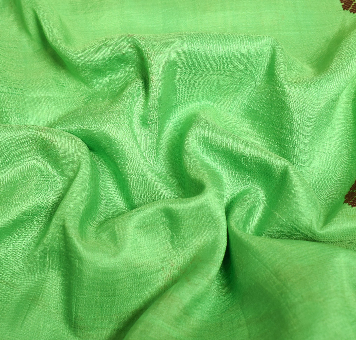 Sushila Vintage Green Sari Remnant Scrap Pure Silk Floral Woven Craft Fabric