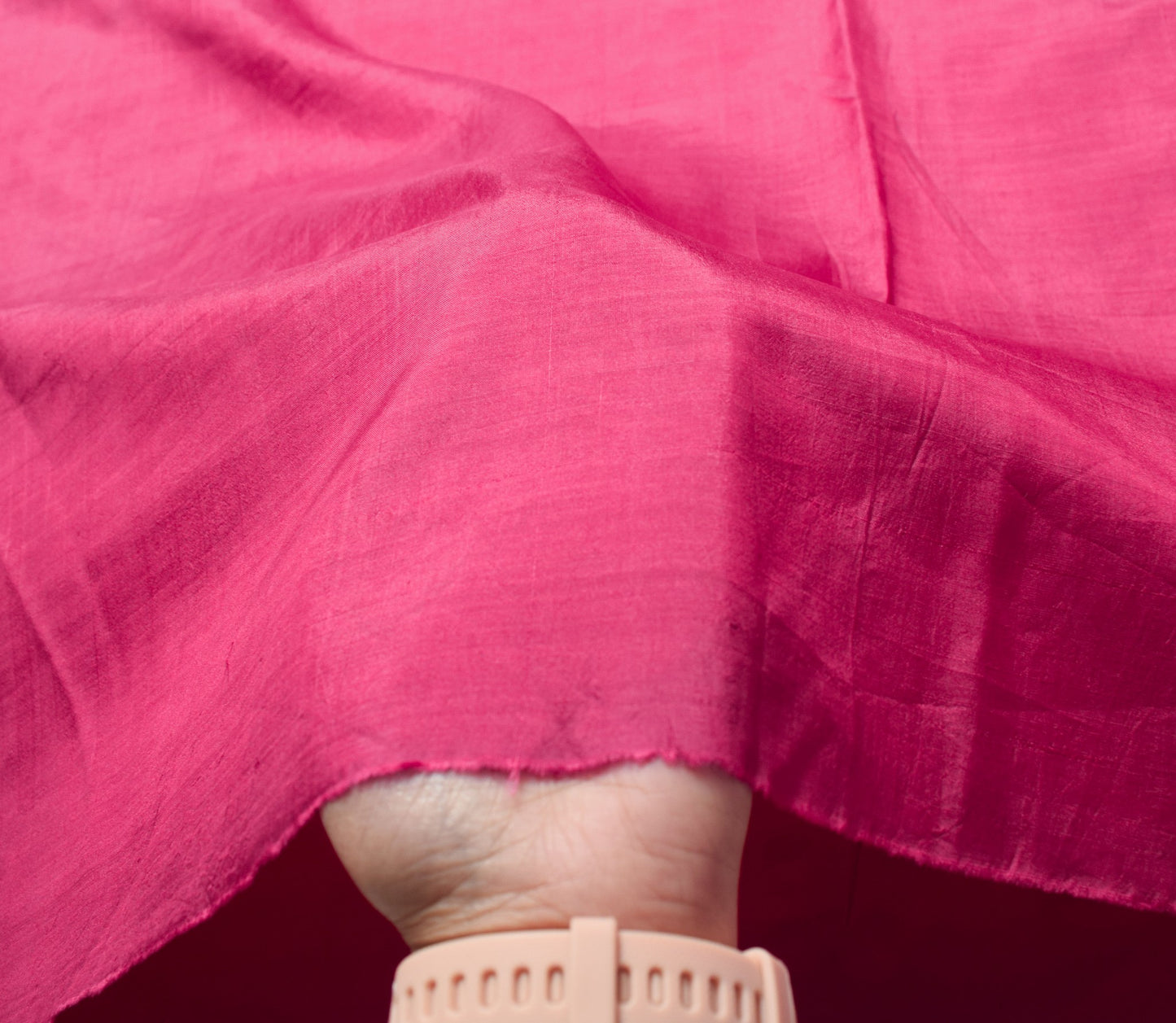 Sushila Vintage Magenta Sari Remnant Scrap Pure Silk Plain Soft Craft Fabric