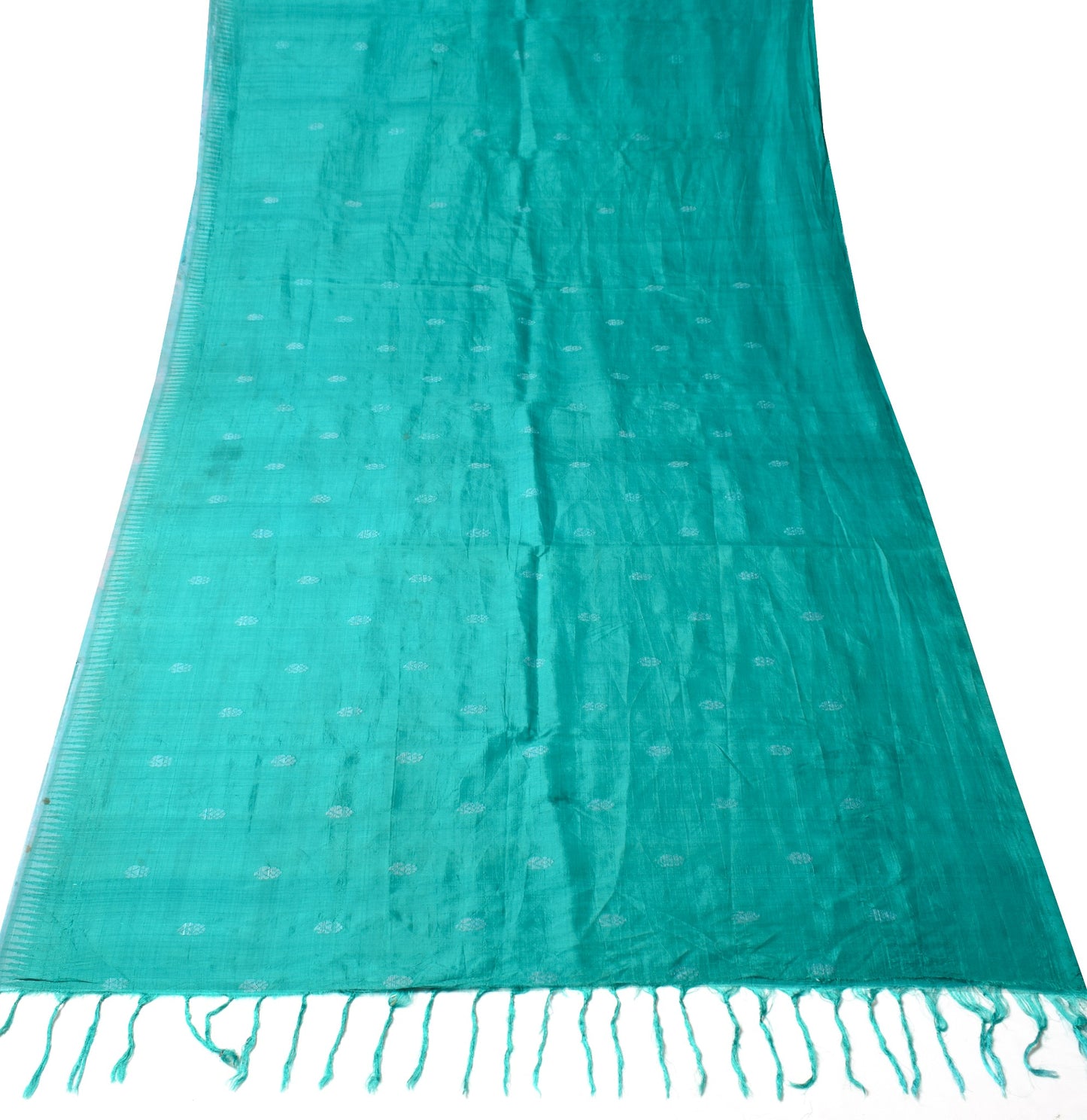 Sushila Vintage Dark Aqua Sari Remnant Scrap Pure Silk Floral Woven Craft Fabric