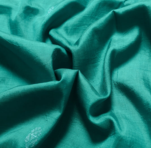 Sushila Vintage Dark Aqua Sari Remnant Scrap Pure Silk Floral Woven Craft Fabric