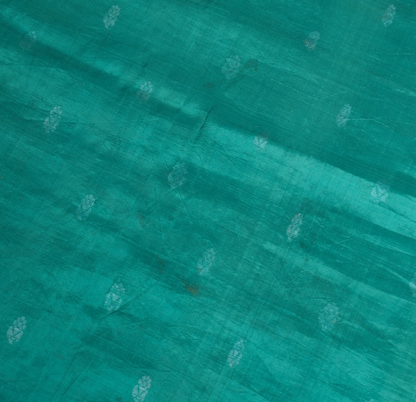 Sushila Vintage Dark Aqua Sari Remnant Scrap Pure Silk Floral Woven Craft Fabric