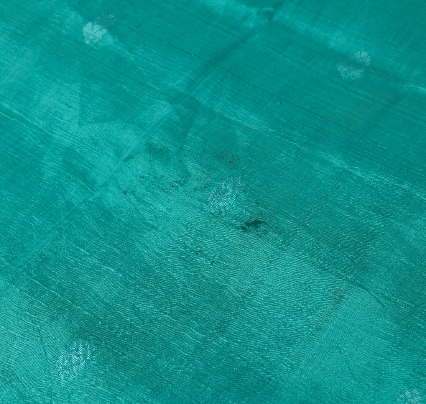Sushila Vintage Dark Aqua Sari Remnant Scrap Pure Silk Floral Woven Craft Fabric