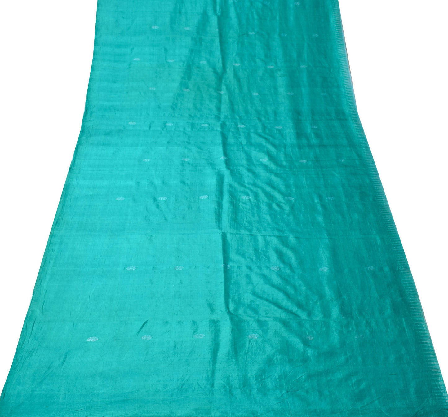 Sushila Vintage Dark Aqua Sari Remnant Scrap Pure Silk Floral Woven Craft Fabric