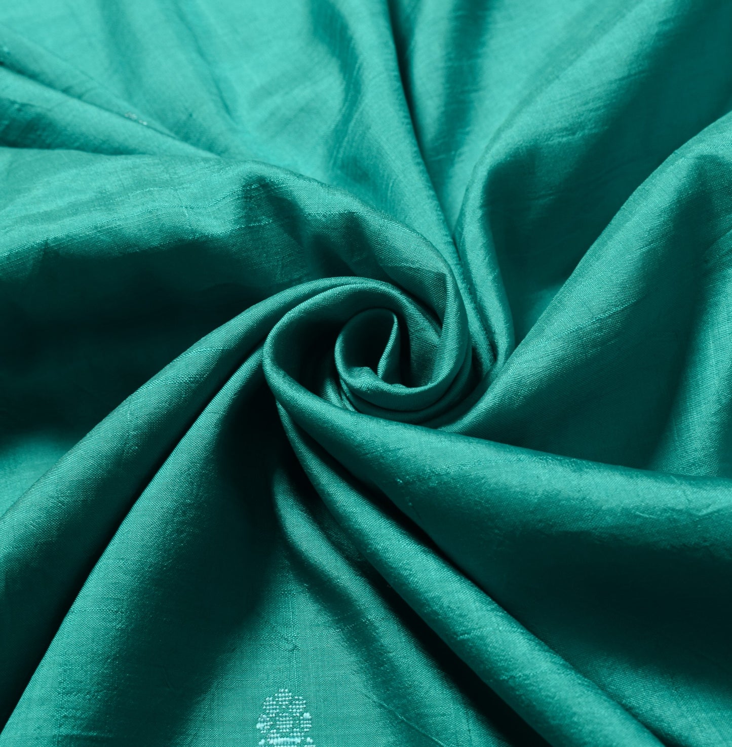 Sushila Vintage Dark Aqua Sari Remnant Scrap Pure Silk Floral Woven Craft Fabric