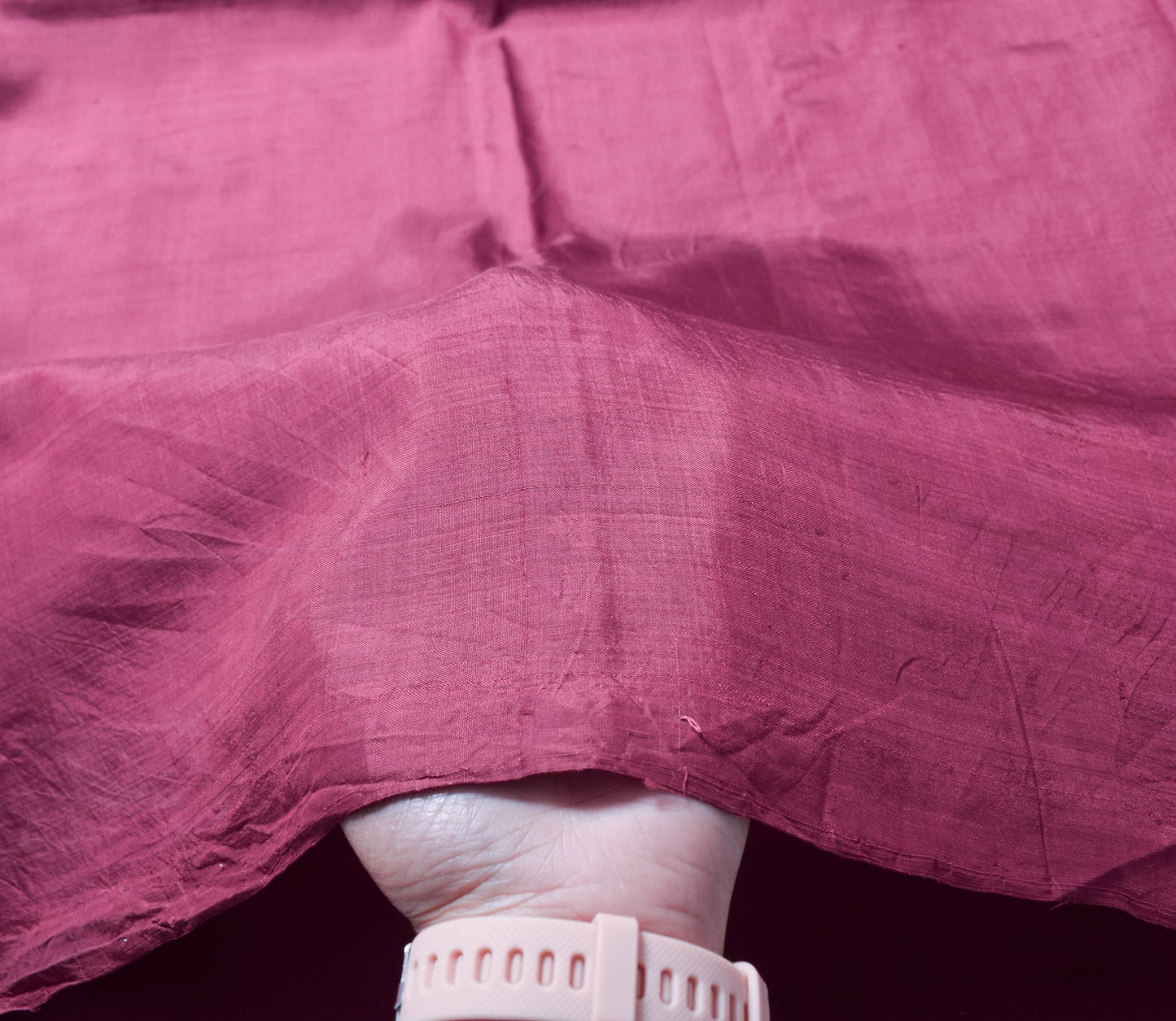Sushila Vintage Dark Raspberry Sari Remnant Scrap Pure Silk Plain Craft Fabric