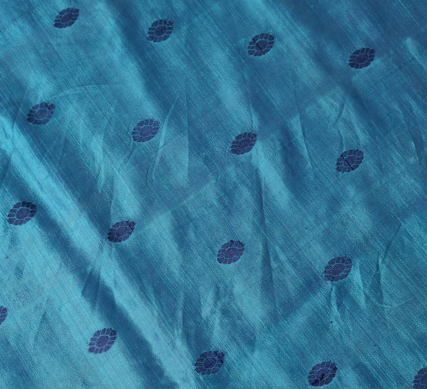 Sushila Vintage Blue Sari Remnant Scrap Floral Blue Soft  Pure Silk Craft Fabric