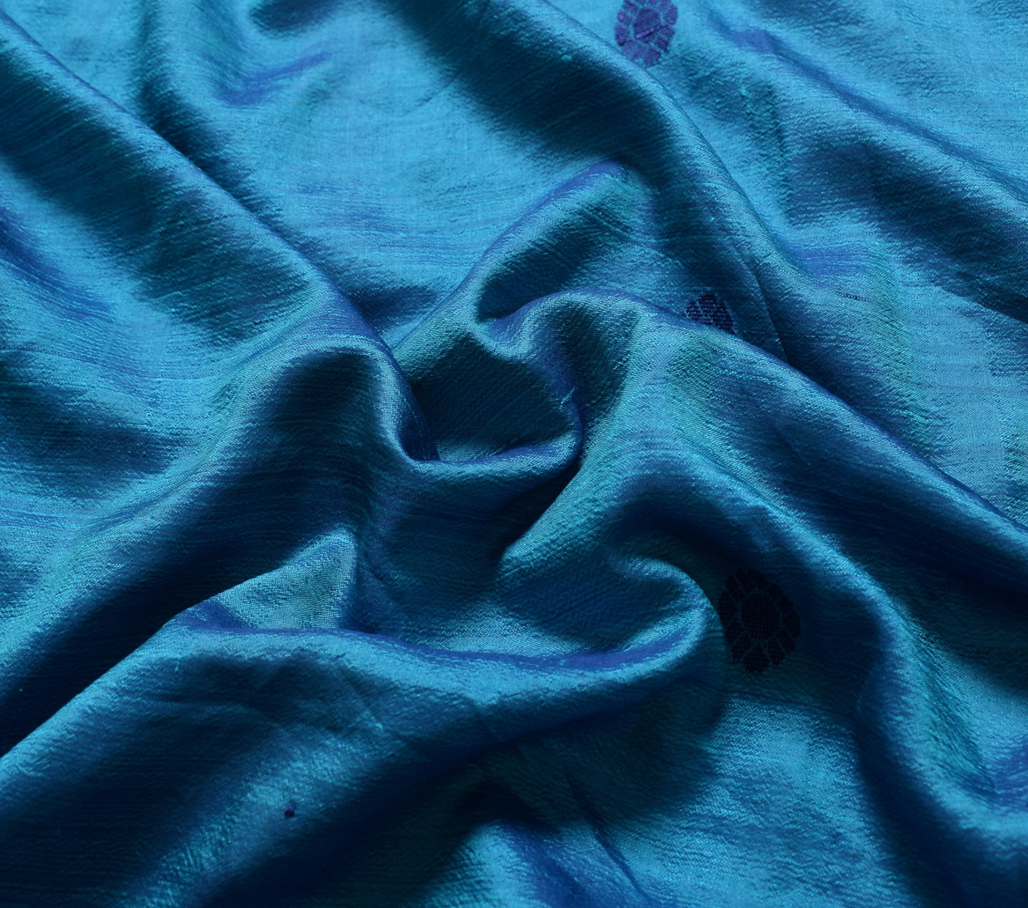 Sushila Vintage Blue Sari Remnant Scrap Floral Blue Soft  Pure Silk Craft Fabric