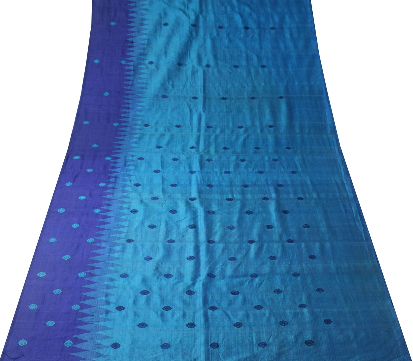 Sushila Vintage Blue Sari Remnant Scrap Floral Blue Soft  Pure Silk Craft Fabric