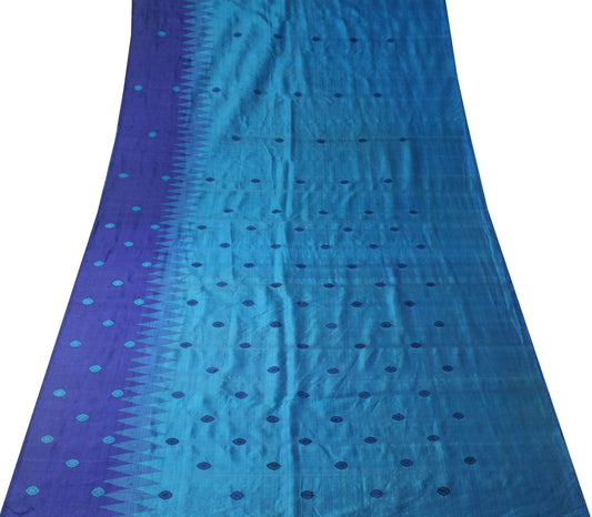 Sushila Vintage Blue Sari Remnant Scrap Floral Blue Soft  Pure Silk Craft Fabric