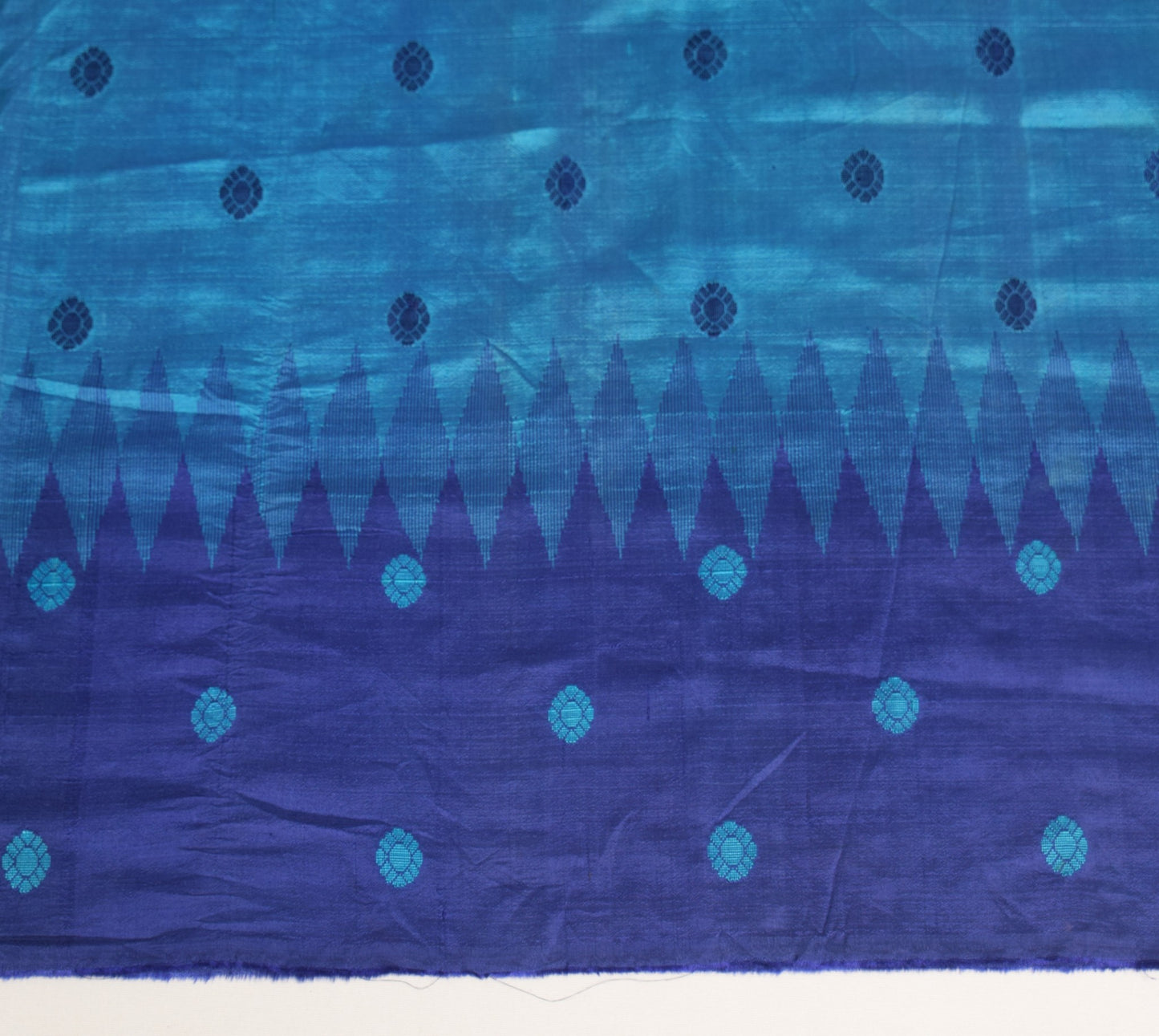 Sushila Vintage Blue Sari Remnant Scrap Floral Blue Soft  Pure Silk Craft Fabric