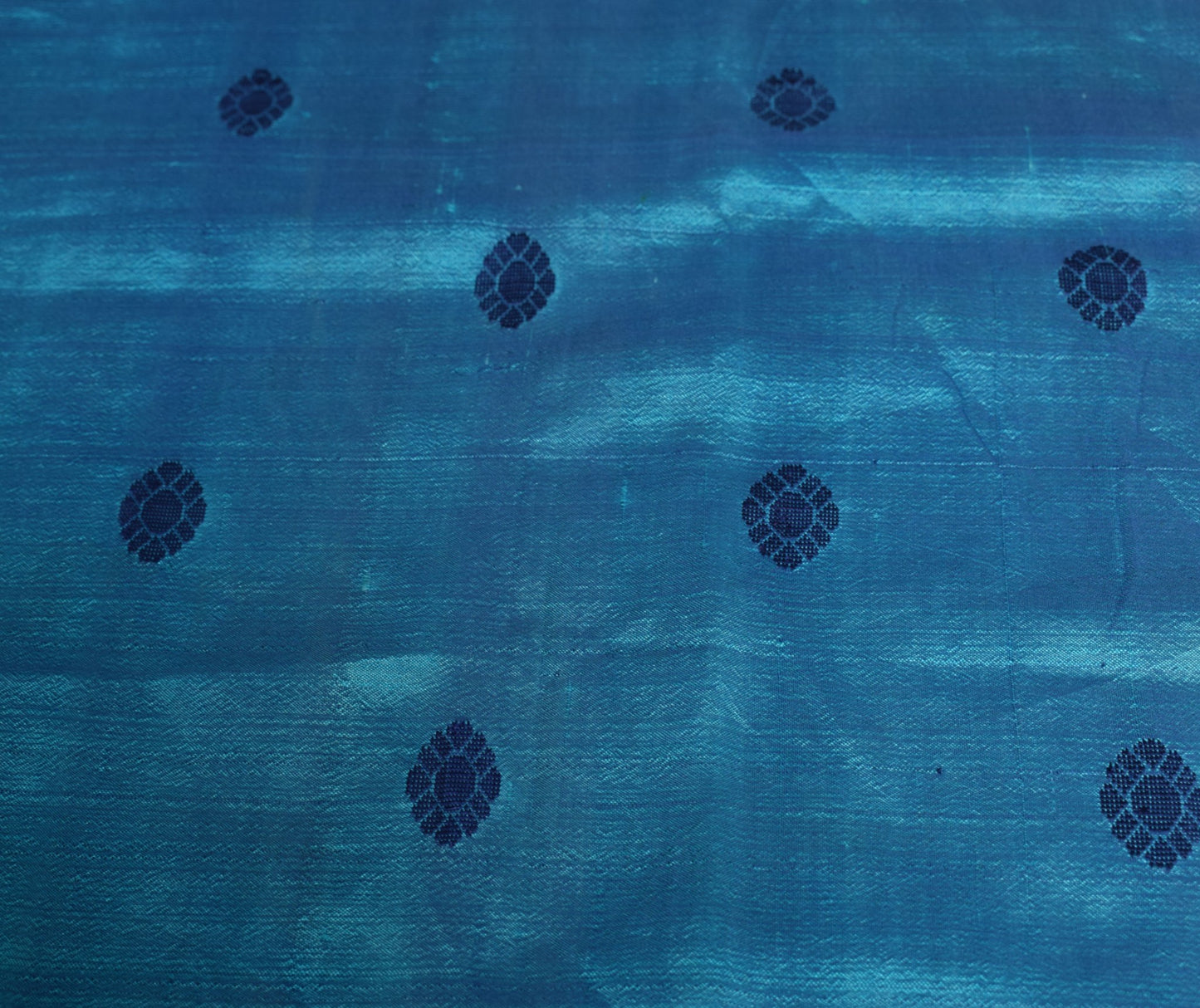 Sushila Vintage Blue Sari Remnant Scrap Floral Blue Soft  Pure Silk Craft Fabric