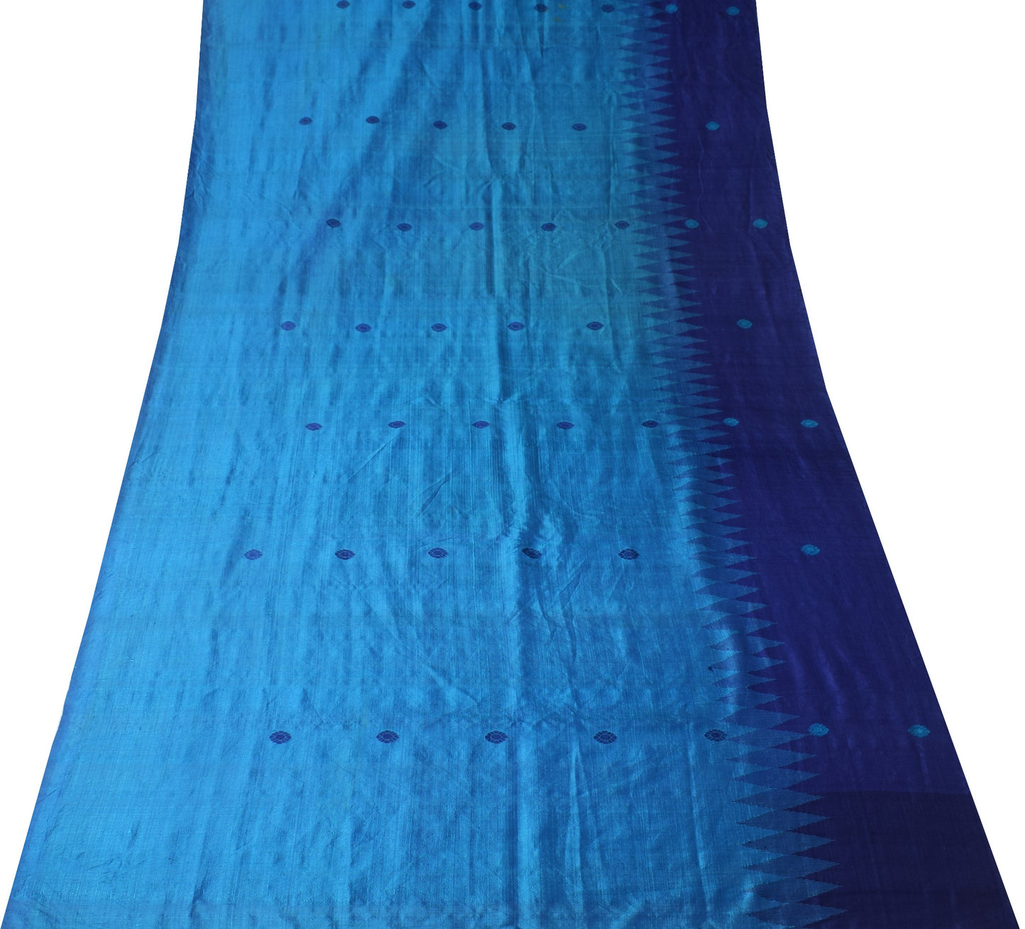 Sushila Vintage Blue Sari Remnant Scrap Floral Blue Soft  Pure Silk Craft Fabric