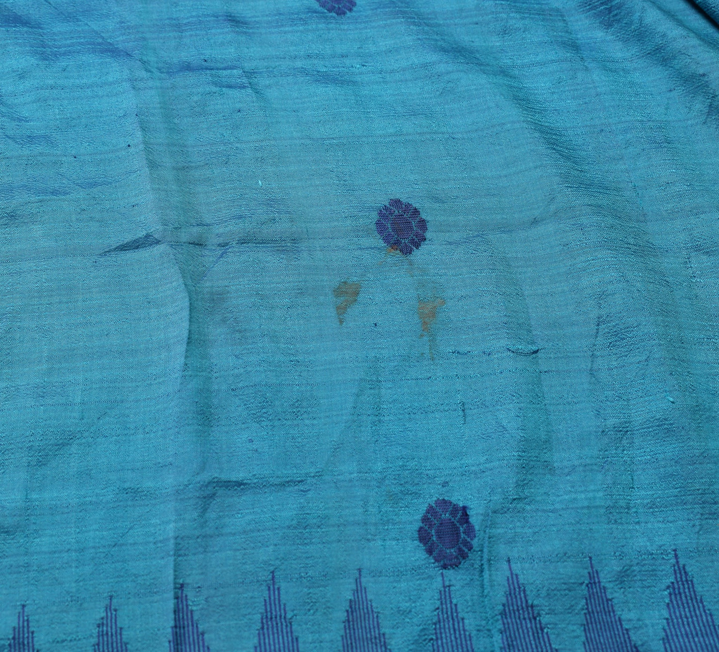Sushila Vintage Blue Sari Remnant Scrap Floral Blue Soft  Pure Silk Craft Fabric