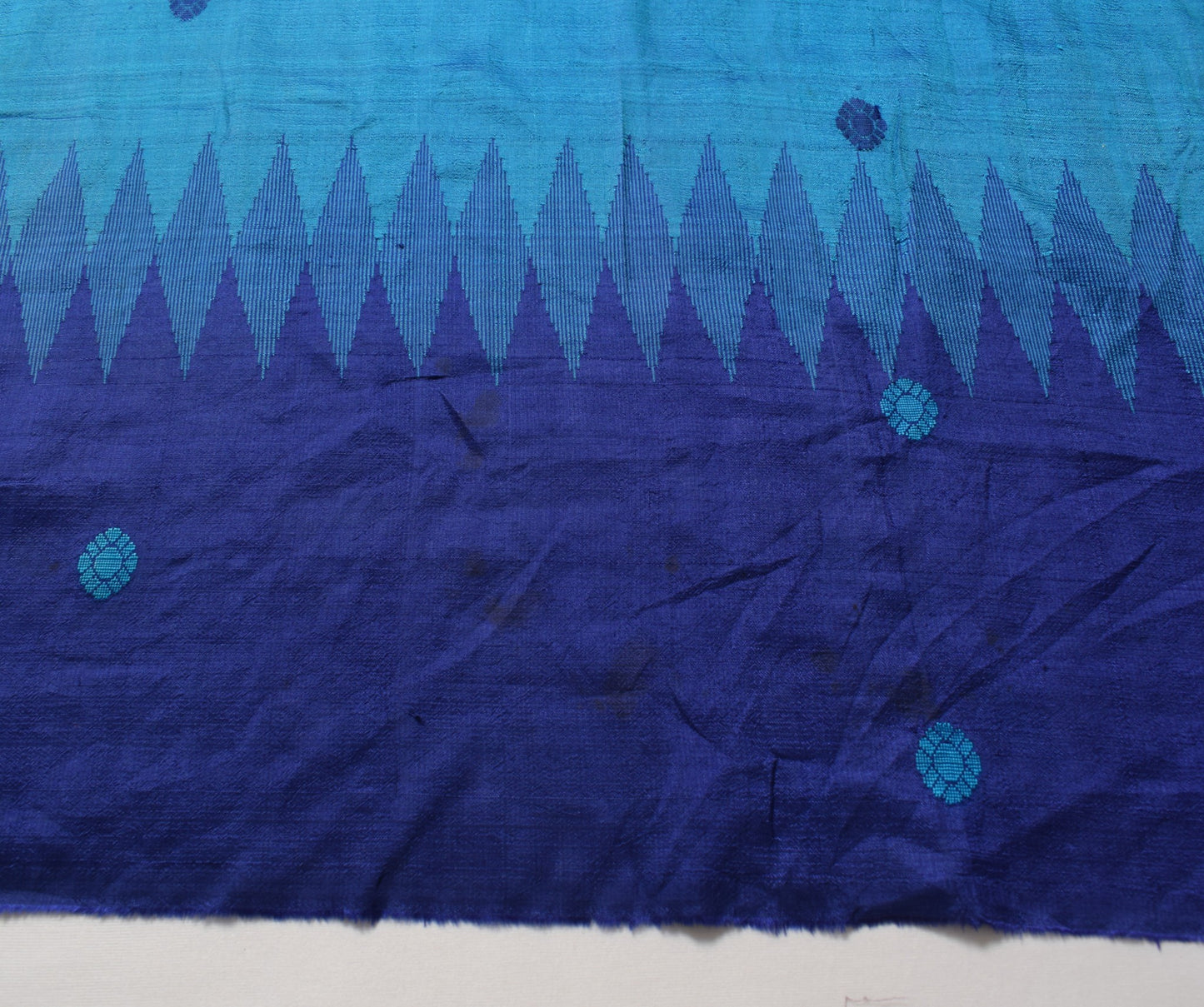 Sushila Vintage Blue Sari Remnant Scrap Floral Blue Soft  Pure Silk Craft Fabric