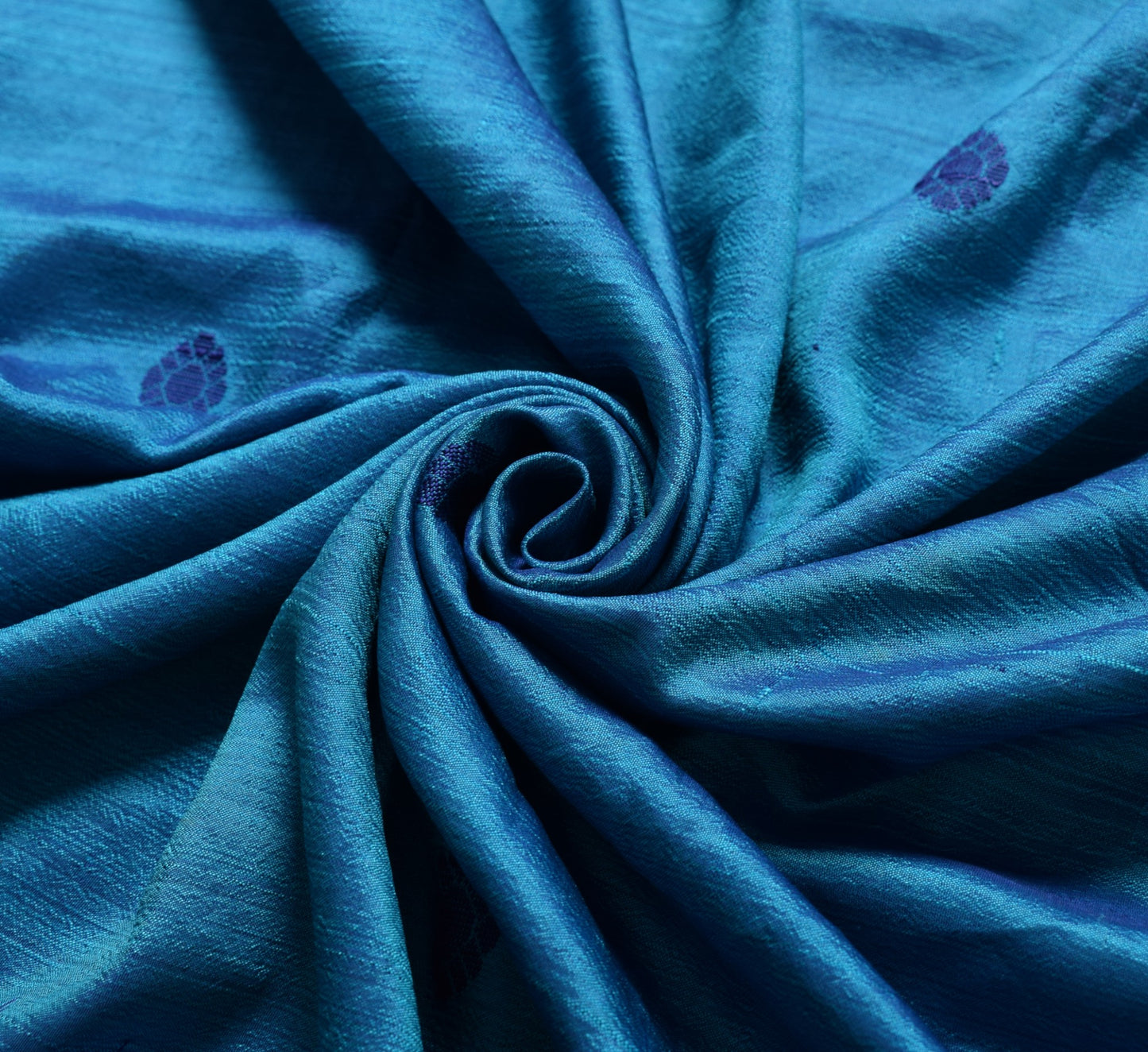 Sushila Vintage Blue Sari Remnant Scrap Floral Blue Soft  Pure Silk Craft Fabric