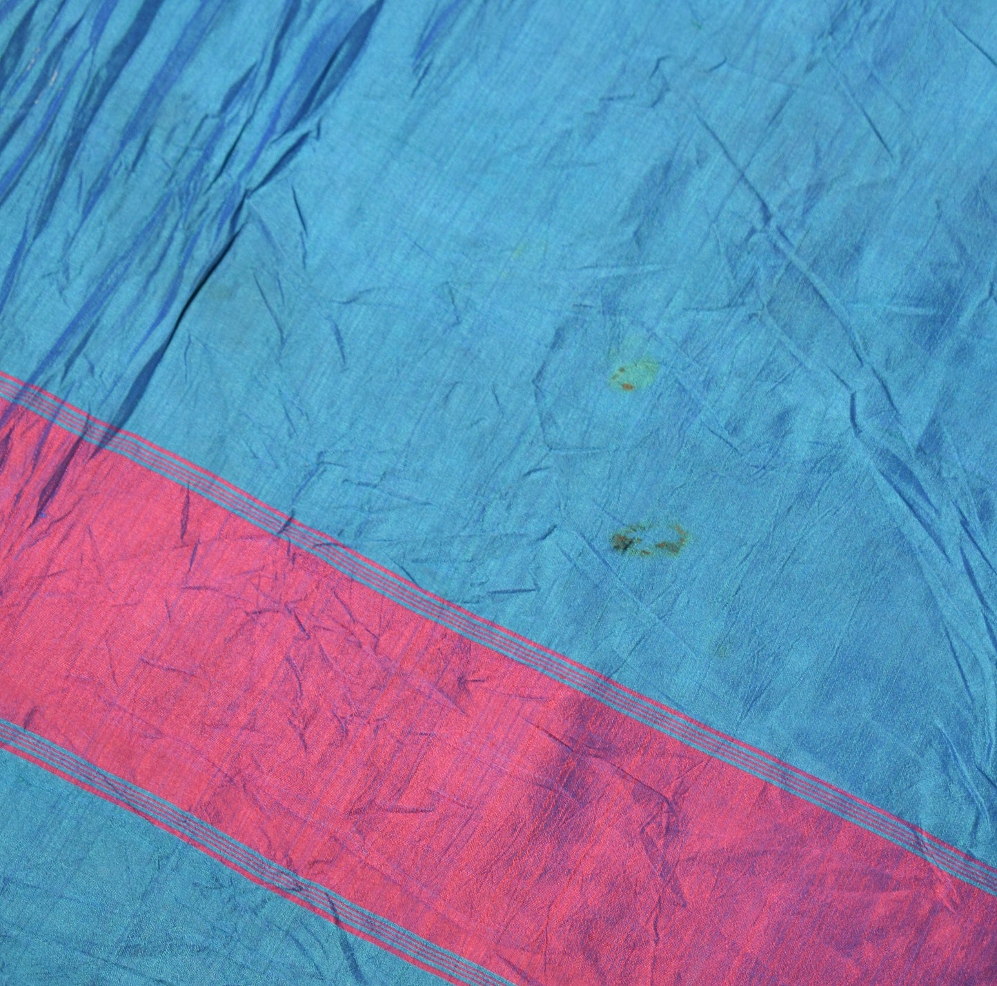 Sushila Vintage Blue Sari Remnant Scrap Multi Purpose Pure Silk 5YD Craft Fabric