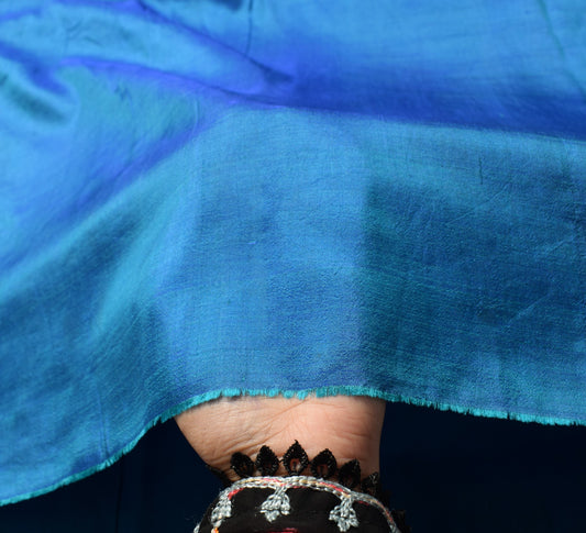 Sushila Vintage Blue Sari Remnant Scrap Multi Purpose Pure Silk 5YD Craft Fabric