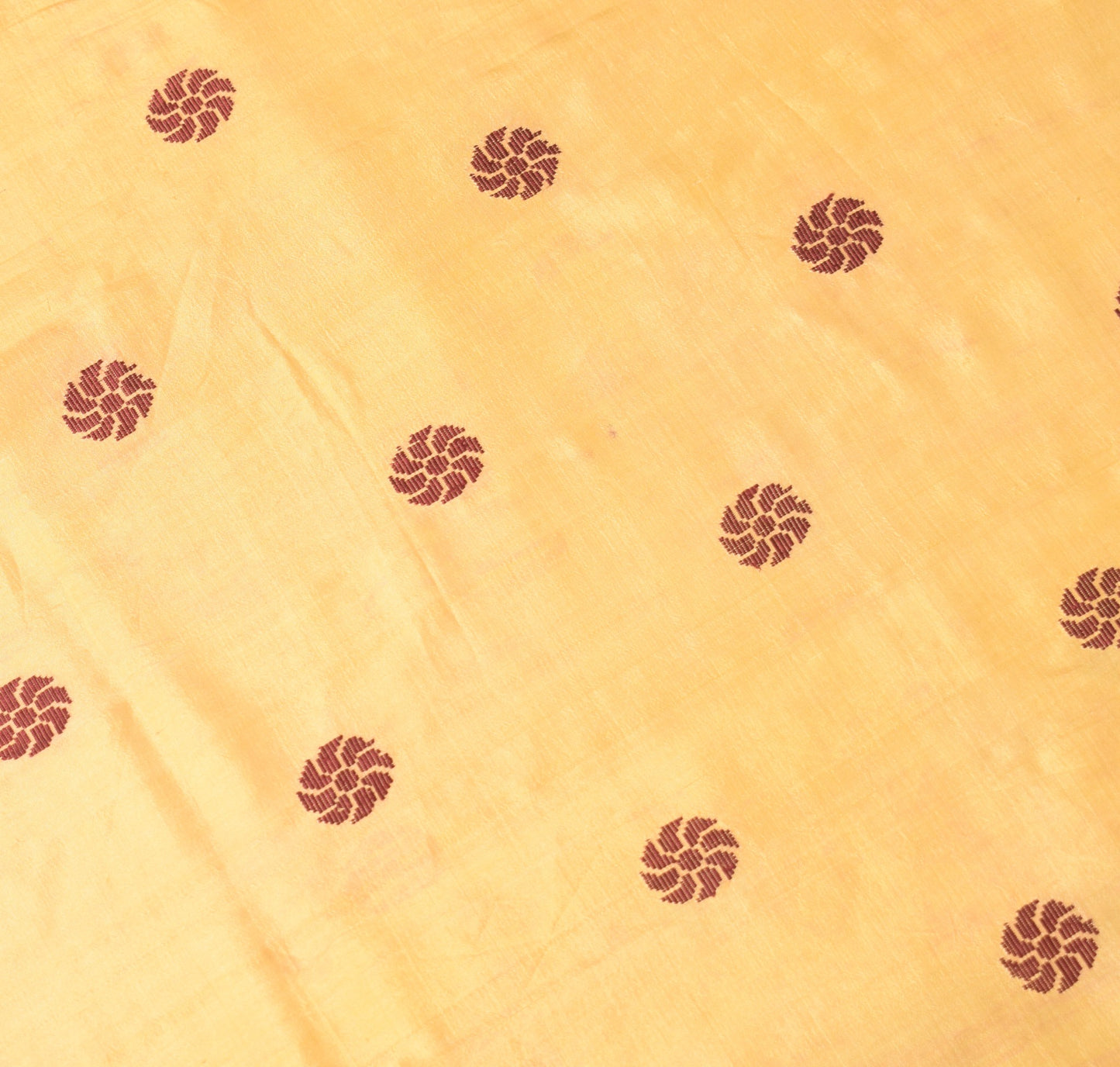 Sushila Vintage Floral Beige Sari Remnant Scrap Hand Woven PureSilk Craft Fabric