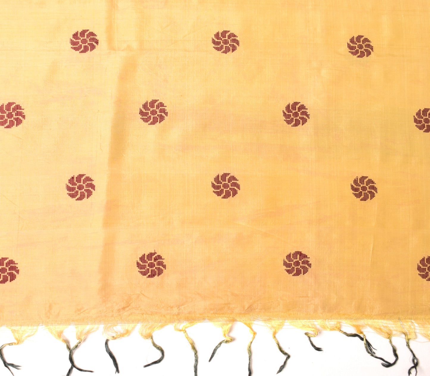 Sushila Vintage Floral Beige Sari Remnant Scrap Hand Woven PureSilk Craft Fabric