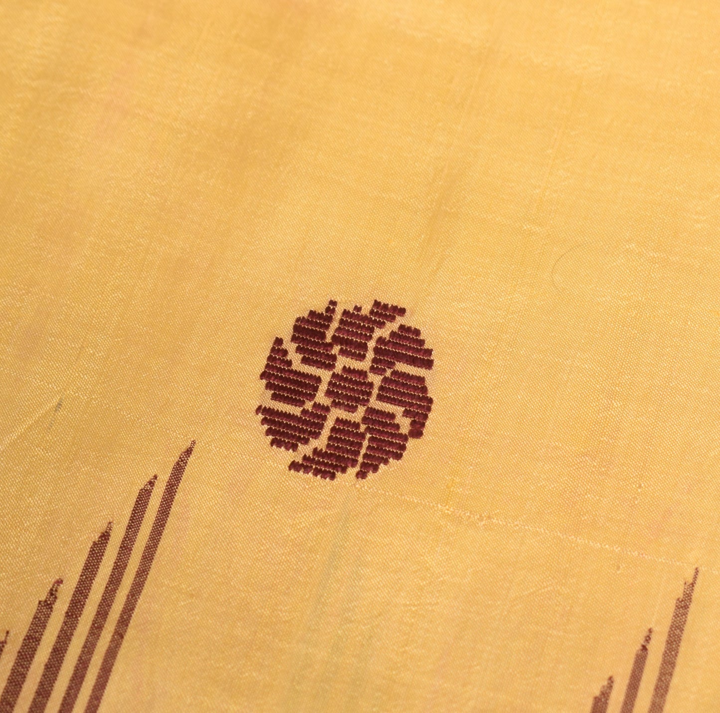 Sushila Vintage Floral Beige Sari Remnant Scrap Hand Woven PureSilk Craft Fabric