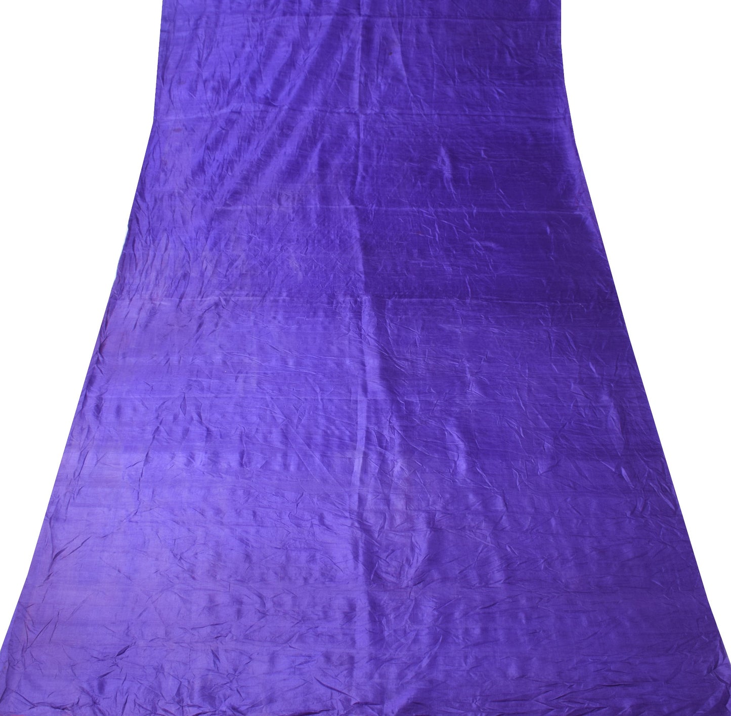 Sushila Vintage Plain Blue Sari Remnant Scrap Woven Pure Silk 4YD Craft Fabric