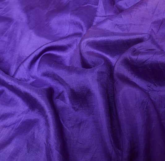Sushila Vintage Plain Blue Sari Remnant Scrap Woven Pure Silk 4YD Craft Fabric