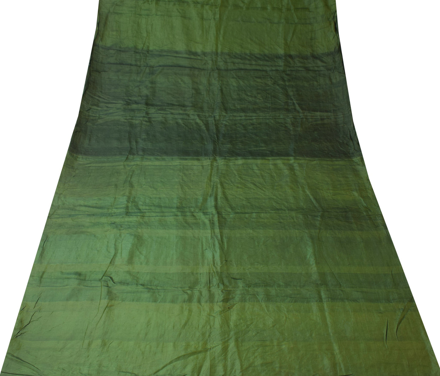 Sushila Vintage Henna Green Sari Remnant Scrap Plain Pure Silk 4Yds Craft Fabric