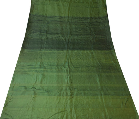 Sushila Vintage Henna Green Sari Remnant Scrap Plain Pure Silk 4Yds Craft Fabric