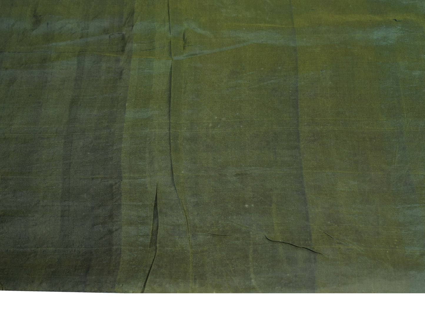 Sushila Vintage Henna Green Sari Remnant Scrap Plain Pure Silk 4Yds Craft Fabric