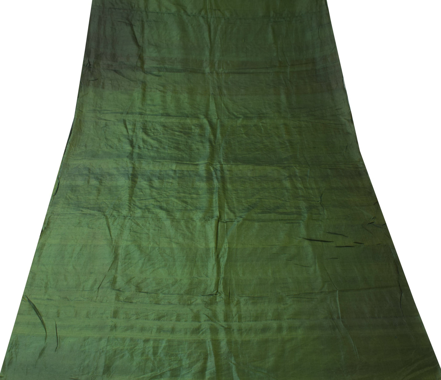 Sushila Vintage Henna Green Sari Remnant Scrap Plain Pure Silk 4Yds Craft Fabric