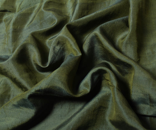 Sushila Vintage Henna Green Sari Remnant Scrap Plain Pure Silk 4Yds Craft Fabric