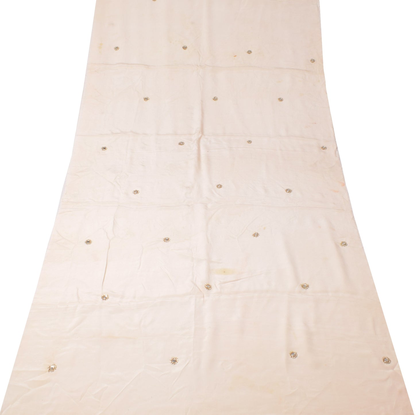 Sushila Vintage Cream Sari Remnant Scrap Zardozi Work Pure Crepe Craft Fabric