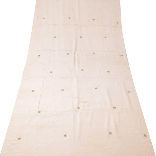 Sushila Vintage Cream Sari Remnant Scrap Zardozi Work Pure Crepe Craft Fabric