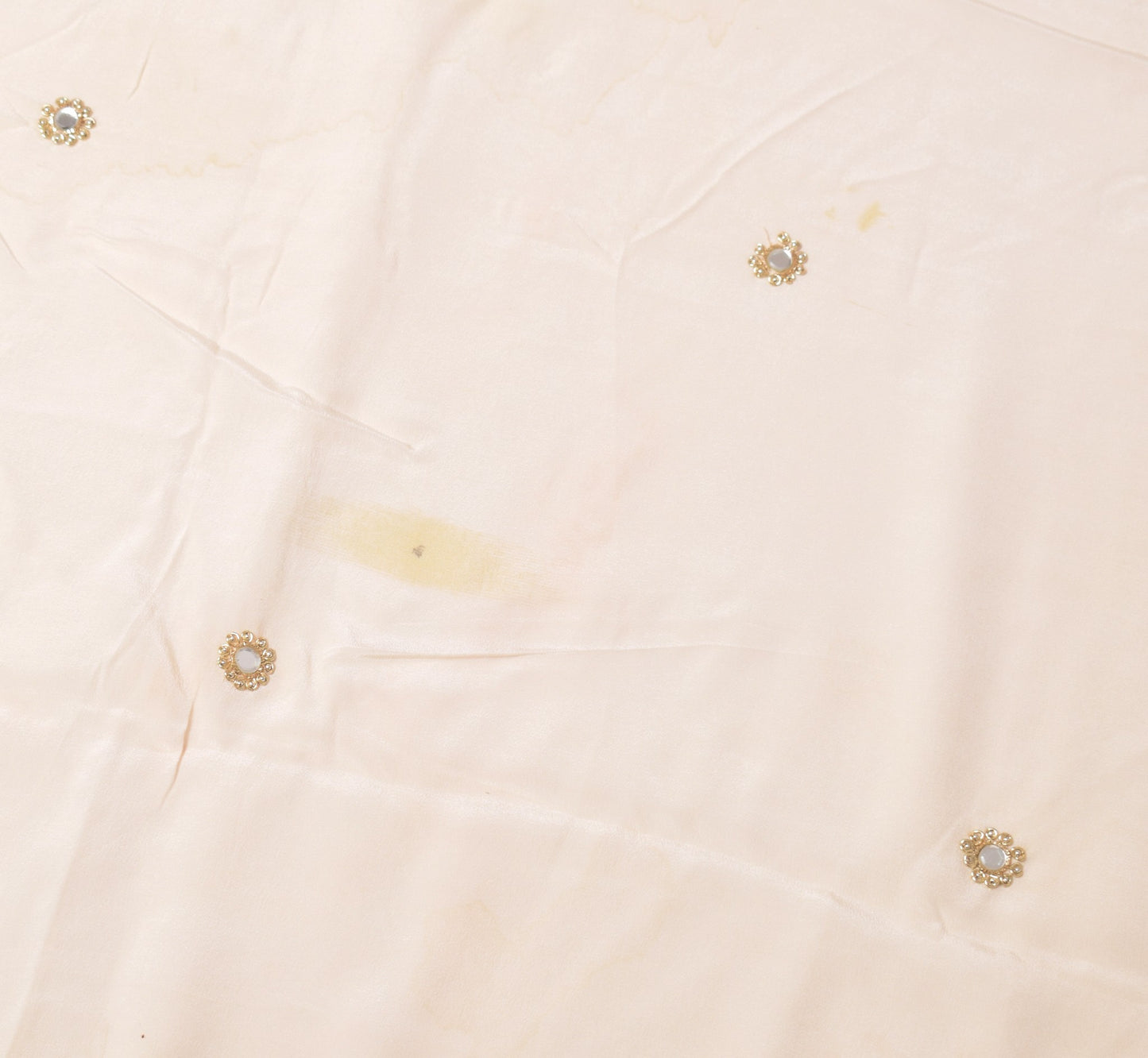 Sushila Vintage Cream Sari Remnant Scrap Zardozi Work Pure Crepe Craft Fabric