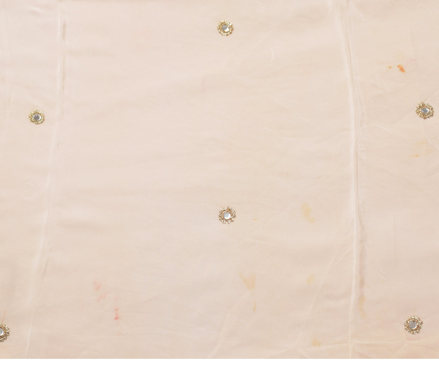 Sushila Vintage Cream Sari Remnant Scrap Zardozi Work Pure Crepe Craft Fabric