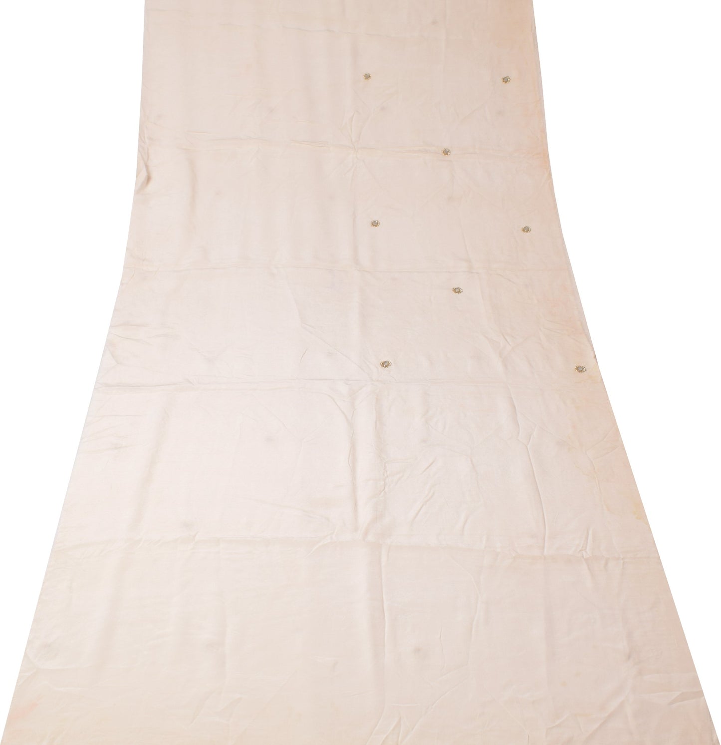 Sushila Vintage Cream Sari Remnant Scrap Zardozi Work Pure Crepe Craft Fabric